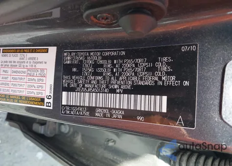 2010 Toyota 4Runner Sr5 V6 z USA, uszkodzony, nr VIN JTEZU5JR5A5013140